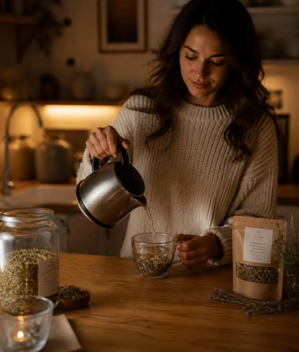 Mujer preparando el té Nidra en la cocina